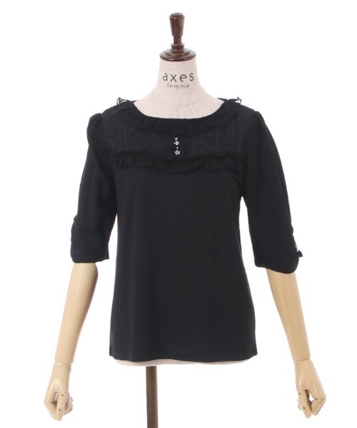 axes femme(アクシーズファム)の「パール釦付袖カットプルオーバー(Tシャツ/カットソー・レディース・サックスブルー/ホワイト/ブラック・FREE)」の13枚目の写真