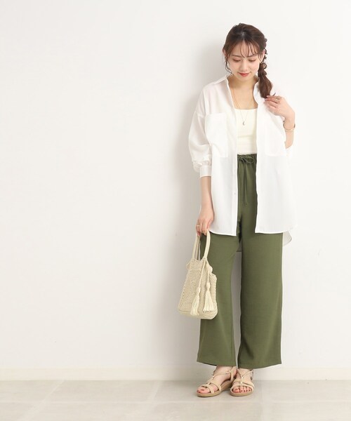 SHOO・LA・RUE（シューラルー）の「◆【接触冷感/セットアップ可/イージーケア】ウエストゴムで楽ちん ワイドパンツ（その他パンツ・レディース・マスタード/カーキ/ベージュ/ブラック・00）」の9枚目の写真