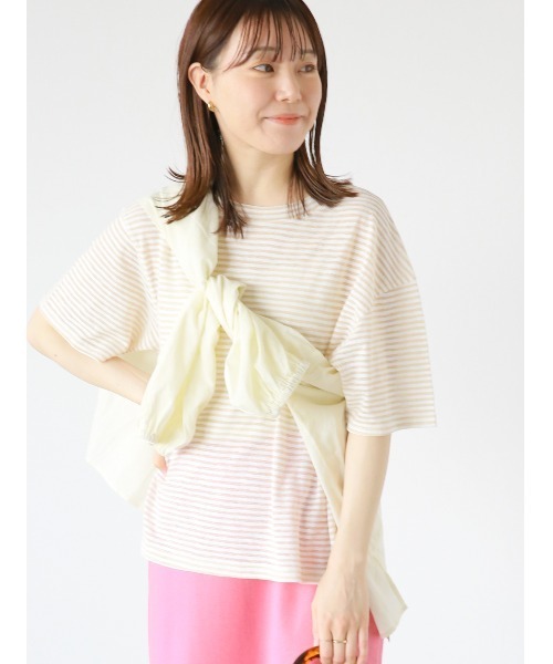 ehka sopo(エヘカソポ)の「シアーボーダーTシャツ(Tシャツ/カットソー・レディース・ネイビー/ベージュ/サックスブルー・フリ-)」の2枚目の写真