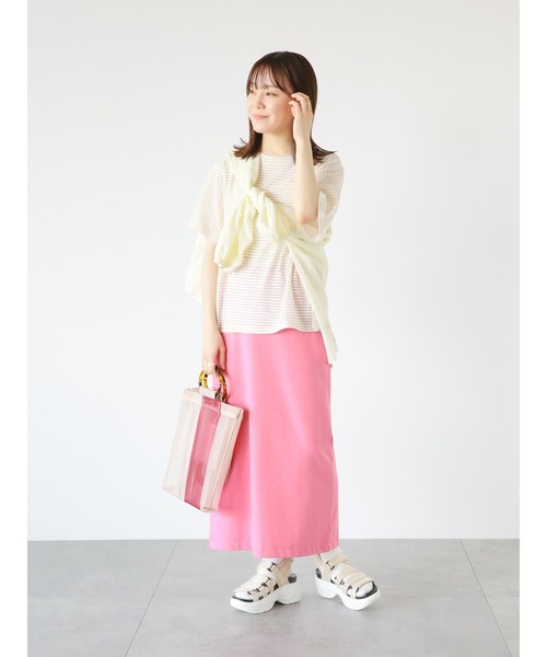 ehka sopo(エヘカソポ)の「シアーボーダーTシャツ(Tシャツ/カットソー・レディース・ネイビー/ベージュ/サックスブルー・フリ-)」の4枚目の写真