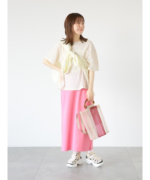 ehka sopo(エヘカソポ)の「シアーボーダーTシャツ(Tシャツ/カットソー・レディース・ネイビー/ベージュ/サックスブルー・フリ-)」の5枚目の写真