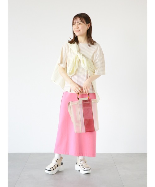 ehka sopo(エヘカソポ)の「シアーボーダーTシャツ(Tシャツ/カットソー・レディース・ネイビー/ベージュ/サックスブルー・フリ-)」の6枚目の写真