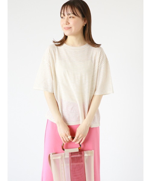 ehka sopo(エヘカソポ)の「シアーボーダーTシャツ(Tシャツ/カットソー・レディース・ネイビー/ベージュ/サックスブルー・フリ-)」の8枚目の写真