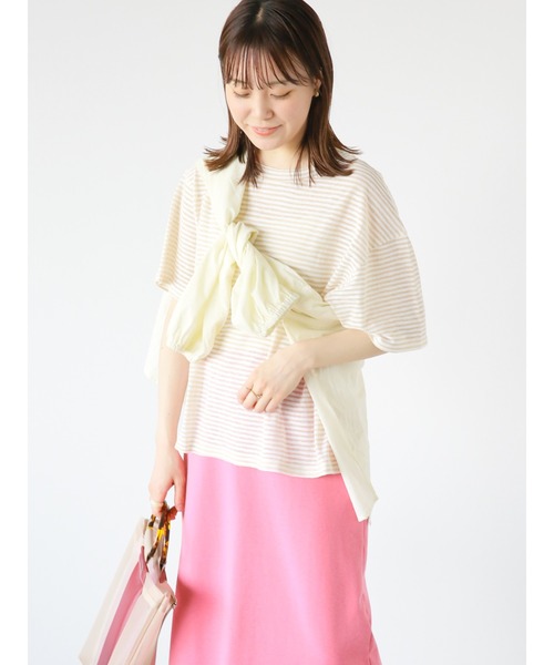 ehka sopo(エヘカソポ)の「シアーボーダーTシャツ(Tシャツ/カットソー・レディース・ネイビー/ベージュ/サックスブルー・フリ-)」の10枚目の写真