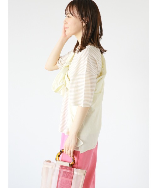 ehka sopo(エヘカソポ)の「シアーボーダーTシャツ(Tシャツ/カットソー・レディース・ネイビー/ベージュ/サックスブルー・フリ-)」の11枚目の写真