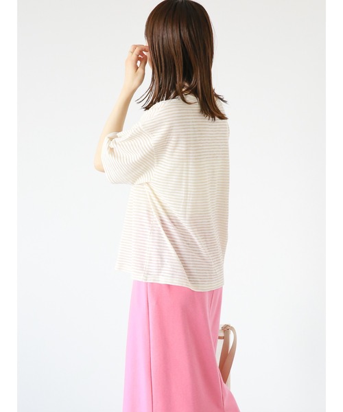 ehka sopo(エヘカソポ)の「シアーボーダーTシャツ(Tシャツ/カットソー・レディース・ネイビー/ベージュ/サックスブルー・フリ-)」の13枚目の写真