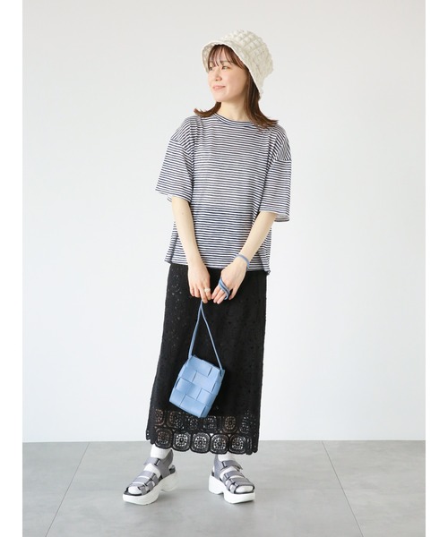 ehka sopo(エヘカソポ)の「シアーボーダーTシャツ(Tシャツ/カットソー・レディース・ネイビー/ベージュ/サックスブルー・フリ-)」の14枚目の写真