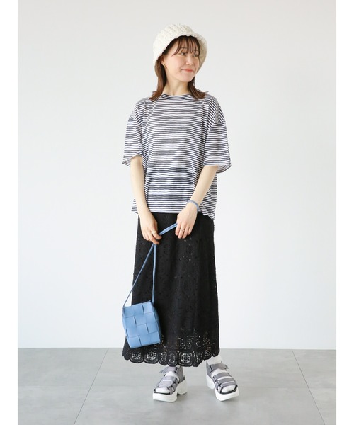ehka sopo(エヘカソポ)の「シアーボーダーTシャツ(Tシャツ/カットソー・レディース・ネイビー/ベージュ/サックスブルー・フリ-)」の15枚目の写真
