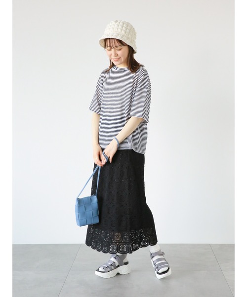 ehka sopo(エヘカソポ)の「シアーボーダーTシャツ(Tシャツ/カットソー・レディース・ネイビー/ベージュ/サックスブルー・フリ-)」の16枚目の写真