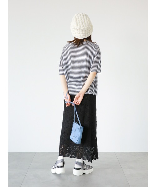 ehka sopo(エヘカソポ)の「シアーボーダーTシャツ(Tシャツ/カットソー・レディース・ネイビー/ベージュ/サックスブルー・フリ-)」の17枚目の写真