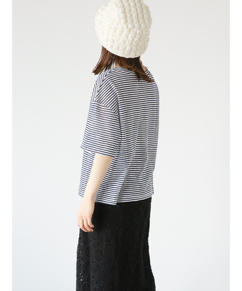 ehka sopo(エヘカソポ)の「シアーボーダーTシャツ(Tシャツ/カットソー・レディース・ネイビー/ベージュ/サックスブルー・フリ-)」の21枚目の写真