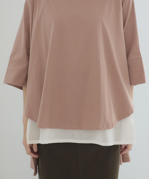 異素材重ね着風プルオーバー（Tシャツ/カットソー）｜ElegChic