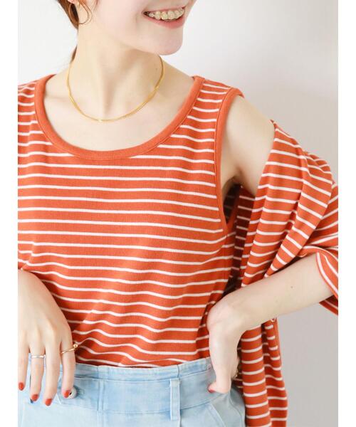 ehka sopo（エヘカソポ）の「ボーダーテレコタンクトップ（タンクトップ・レディース・オレンジ/グリーン/ブラック/ブルー・F）」の4枚目の写真