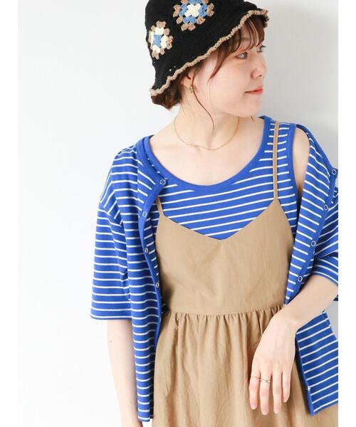 ehka sopo（エヘカソポ）の「ボーダーテレコタンクトップ（タンクトップ・レディース・オレンジ/グリーン/ブラック/ブルー・F）」の3枚目の写真