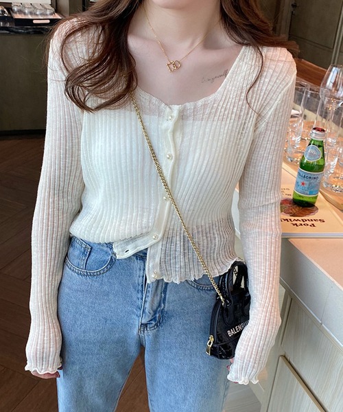 Jasmine Grandiflorum（ジャスミングランディフローラム）の「【Jasmine】シアーショート丈カーディガン（カーディガン/ボレロ・レディース・ブラック/ホワイト/ベージュ/ピンク/ブルー・FREE）」の2枚目の写真