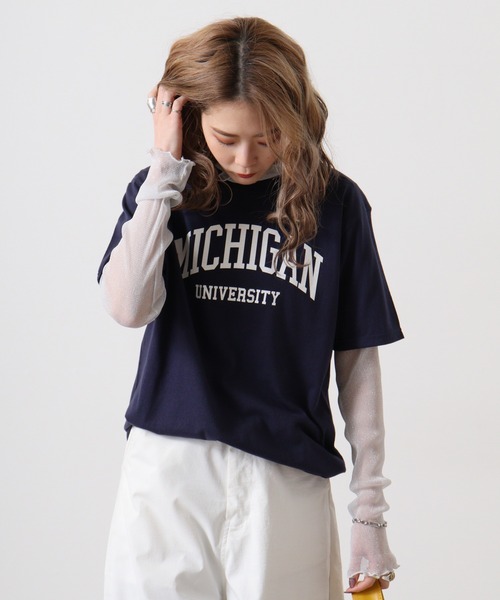 spiritoso(スピリトーゾ)の「spiritoso カレッジロゴプリントTシャツ(半袖)(Tシャツ/カットソー・メンズ・ホワイト/グリーン/ロイヤルブルー/ブラック/杢グレー/ホワイト×ブラック/ブラック×ホワイト/ピンク/ネイビー/ライトブルー/ピンク系その他2・L/XL/S/M)」の8枚目の写真
