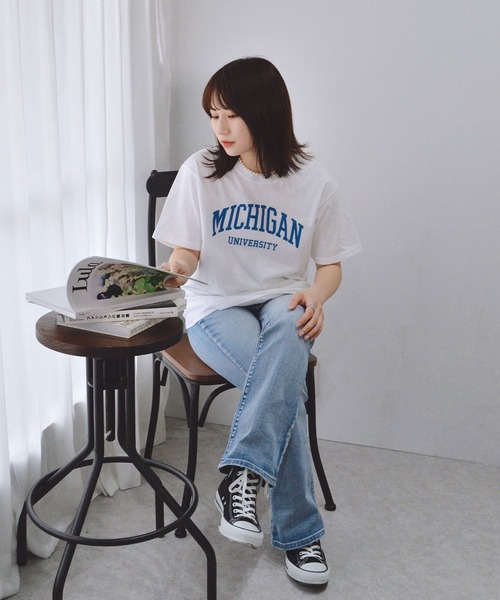 spiritoso(スピリトーゾ)の「spiritoso カレッジロゴプリントTシャツ(半袖)(Tシャツ/カットソー・メンズ・ホワイト/グリーン/ロイヤルブルー/ブラック/杢グレー/ホワイト×ブラック/ブラック×ホワイト/ピンク/ネイビー/ライトブルー/ピンク系その他2・L/XL/S/M)」の16枚目の写真