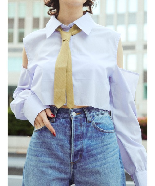 jouetie（ジュエティ）の「オープンショルダータイシャツ（シャツ/ブラウス・レディース・オフホワイト/ブルー/パープル・MEDIUM）」の3枚目の写真