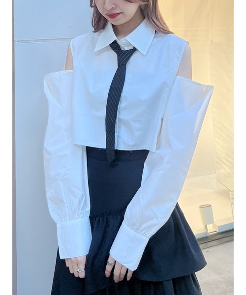 ブラウス シャツ ショルダー オープン シャツ レディース 3color 】オープンショルダーカットアウトビッグシャツ ／ open