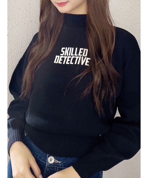 GYDA（ジェイダ）の「SKILLED DETECTIVE ニットトップス（ニット/セーター・レディース・ブラック/オフホワイト/ダークオレンジ・FREE）」の2枚目の写真