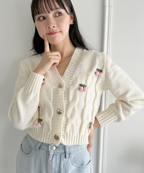 セール】ぽんぽんチェリーニットキャミ＋カーディガンSET（ニット