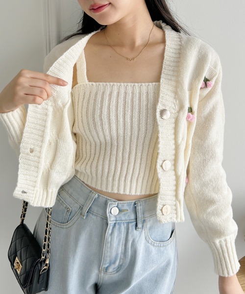 Loueme（ルエム）の「ぽんぽんチェリーニットキャミ＋カーディガンSET（ニット/セーター・レディース・ピンク/ホワイト/ブラック・FREE）」の19枚目の写真