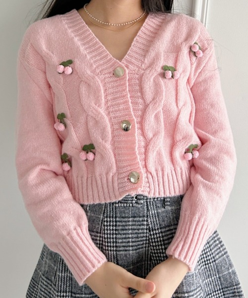 セール】ぽんぽんチェリーニットキャミ＋カーディガンSET（ニット