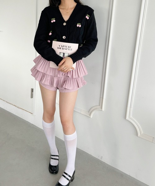 Loueme（ルエム）の「ぽんぽんチェリーニットキャミ＋カーディガンSET（ニット/セーター・レディース・ピンク/ホワイト/ブラック・FREE）」の7枚目の写真