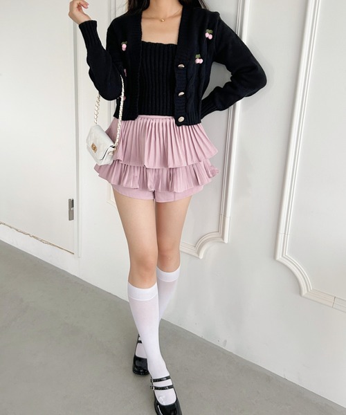 Loueme（ルエム）の「ぽんぽんチェリーニットキャミ＋カーディガンSET（ニット/セーター・レディース・ピンク/ホワイト/ブラック・FREE）」の8枚目の写真