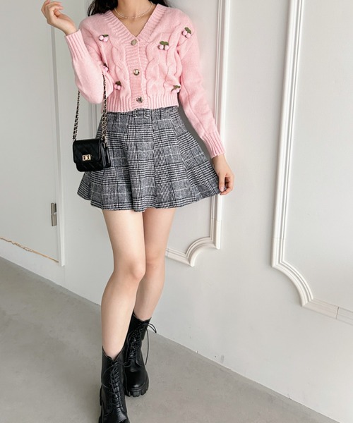 セール】ぽんぽんチェリーニットキャミ＋カーディガンSET（ニット