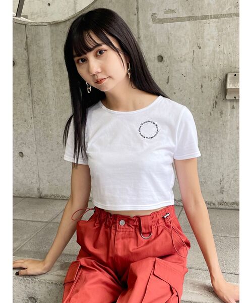MURUA(ムルーア)の「サークルロゴクロップトTシャツ(Tシャツ/カットソー・レディース・ホワイト/ブラック/グレー・FREE)」の6枚目の写真