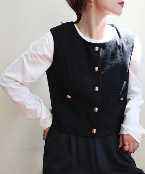ULEULA（ウルア）の「ツイードコンパクトベスト（ベスト・レディース・アイボリー/チャコールグレー/ブラック・FREE）」の13枚目の写真