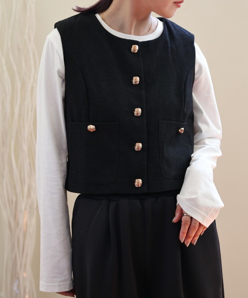 ULEULA（ウルア）の「ツイードコンパクトベスト（ベスト・レディース・アイボリー/チャコールグレー/ブラック・FREE）」の16枚目の写真