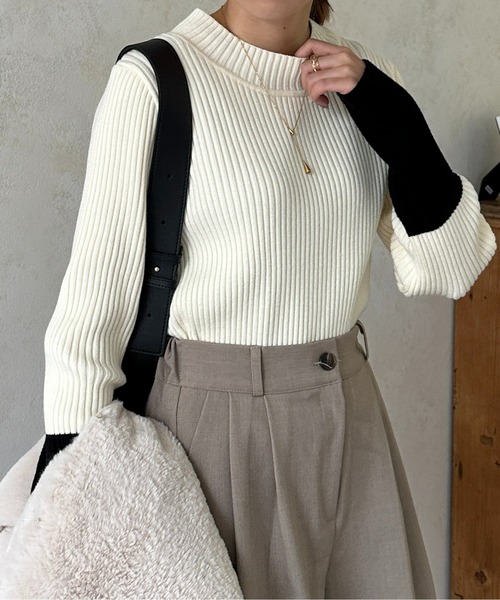 Thevon(ゼボン)の「袖先配色リブニット(ニット/セーター・レディース・ブラック/イエロー/アイボリー/グレー/グリーン/ベージュ・FREE)」の22枚目の写真
