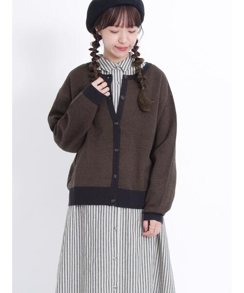 Samansa Mos2（サマンサ モスモス）の「【マシンウォッシャブル】ジャカードクルーネックカーディガン（カーディガン/ボレロ・レディース・ブルー/ベージュ/オフホワイト/ブラック・F）」の3枚目の写真