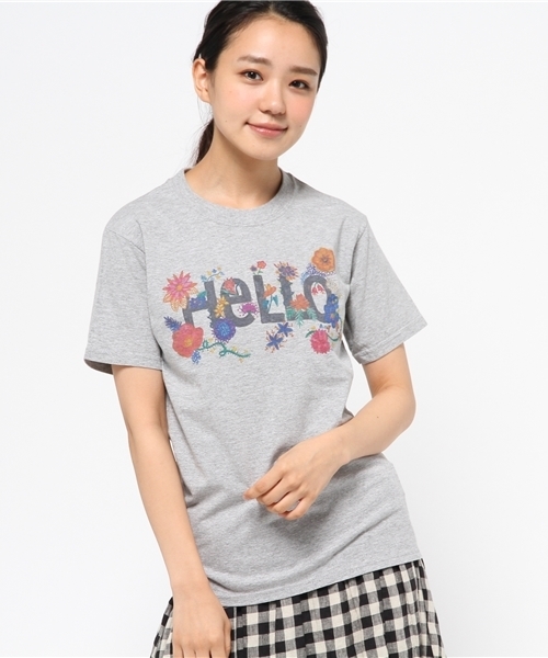 OUTLET(アウトレット)の「【Ciaopanic】26/-天竺インクジェットプリントHELLO(Tシャツ/カットソー・レディース・グレー/ホワイト・FREE)」の1枚目の写真
