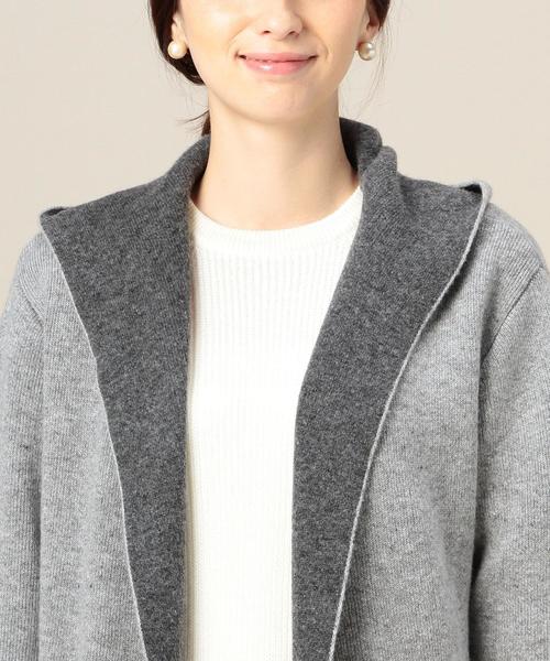 green label relaxing（グリーンレーベルリラクシング）の「KF W/NY Wフェイス LONG HOODカーディガン◆（カーディガン/ボレロ・レディース・グレー/ネイビー・FREE）」の10枚目の写真