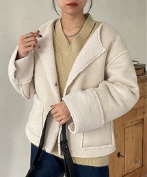 Thevon | ノーカラーリバーシブルムートンジャケット(ブルゾン)