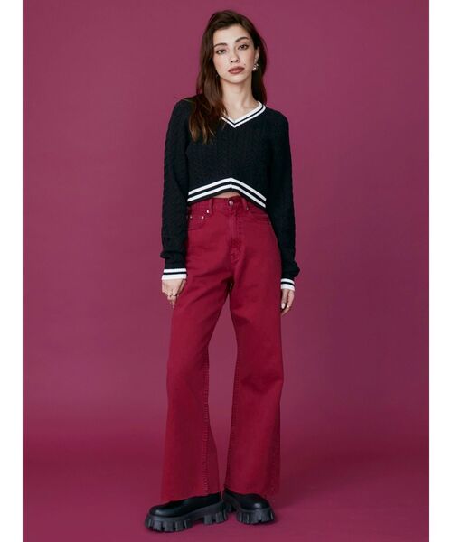 EVRIS（エヴリス）の「ショートケーブルニットトップス（ニット/セーター・レディース・ブラック/ネイビー・FREE）」の4枚目の写真