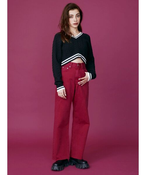 EVRIS（エヴリス）の「ショートケーブルニットトップス（ニット/セーター・レディース・ブラック/ネイビー・FREE）」の5枚目の写真