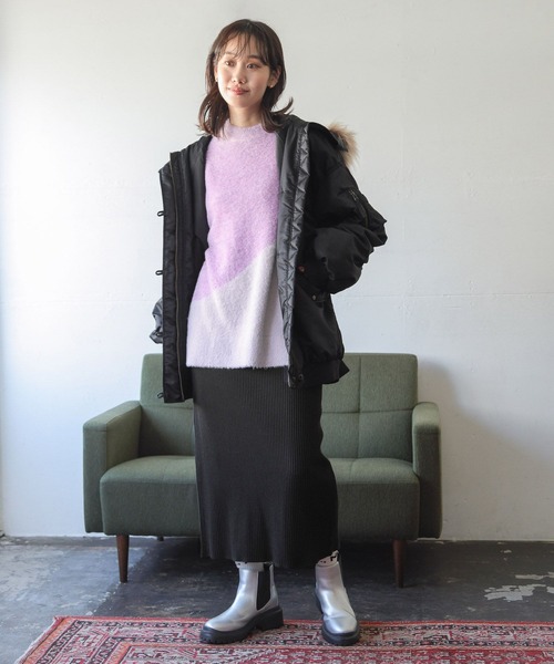 niko and...（ニコアンド）の「アソートリブニットスカート（スカート・レディース・チャコール/スカイブルー/ブラック/ブルー/ライトグレー・MEDIUM/LARGE）」の6枚目の写真