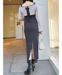 MERCURYDUO | 3WAY配色ストラップバッククロスロングスリーブワンピース(ワンピース)