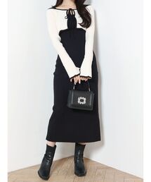 MERCURYDUO | 3WAY配色ストラップバッククロスロングスリーブワンピース(ワンピース)