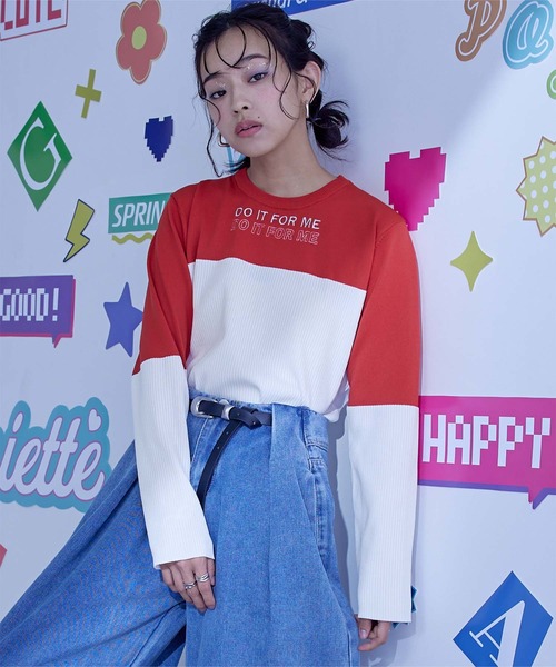 miette（ミエット）の「ﾊﾞｲｶﾗｰ切替ﾗﾒ刺繍ﾄｯﾌﾟｽ（ニット/セーター・レディース・レッド/グレー/ブラック・FREE）」の3枚目の写真