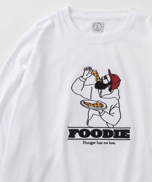 make a ray!(メイク ア レイ!)の「「FOODIE&Hangover's」ジェントルマン サガラ刺繍イラストデザイン ビッグシルエット ロングスリーブTシャツ/ロンT(Tシャツ/カットソー・メンズ・オフホワイト/ブラック系その他/ブラック/ホワイト/グリーン/ラベンダー・M/L)」の2枚目の写真