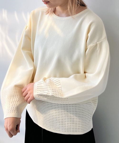 AS KNOW AS plus（アズノゥアズプラス）の「◎バルーン袖 アイレットニット プルオーバー（ニット/セーター・レディース・オフホワイト/グレー/ブルー/ブラック・FREE）」の12枚目の写真