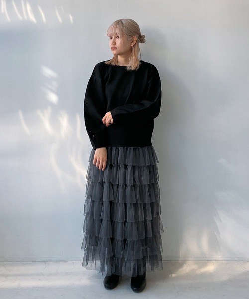 AS KNOW AS plus（アズノゥアズプラス）の「◎バルーン袖 アイレットニット プルオーバー（ニット/セーター・レディース・オフホワイト/グレー/ブルー/ブラック・FREE）」の16枚目の写真