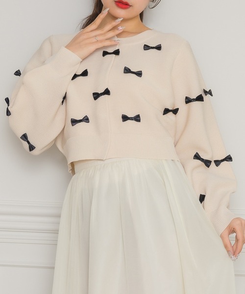 ems excite（エムズエキサイト）の「チビリボンNTカーデ（カーディガン/ボレロ・レディース・ナチュラル/ブラック/ライトグレー/ピンク・FREE）」の3枚目の写真