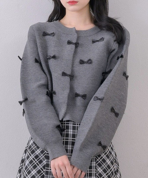 ems excite（エムズエキサイト）の「チビリボンNTカーデ（カーディガン/ボレロ・レディース・ナチュラル/ブラック/ライトグレー/ピンク・FREE）」の2枚目の写真