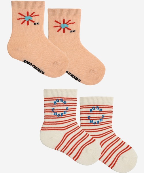 BOBO CHOSES(ボボショーズ)の「Baby Sun short socks pack x 2(ソックス/靴下・キッズ・ライトピンク・14-15cm/13-14cm)」の1枚目の写真